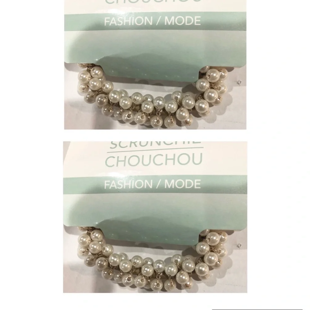 2pack faux pearl adorned elastic hair‎ band scrunchies new